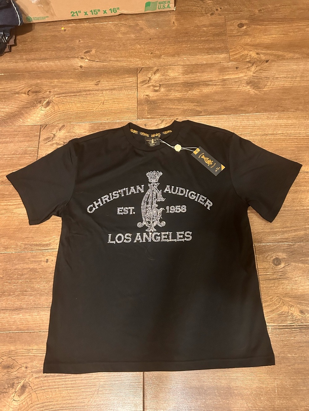 Christian Audigier Black Los Angeles Graphic Tee rhinestones